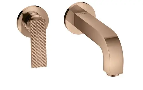 AXOR Wandmontage-Waschtischmischer mit Hebelgriff und rundem Auslauf. Oberflächenfinish in poliertem Rotgold mit Rautenschliff. Minimalistisches Design, geeignet für Unterputzinstallation.